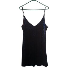 VTG California Dynasty Crushed Velvet Slip Dress V-Neck Navy Lingerie Y2K Glam